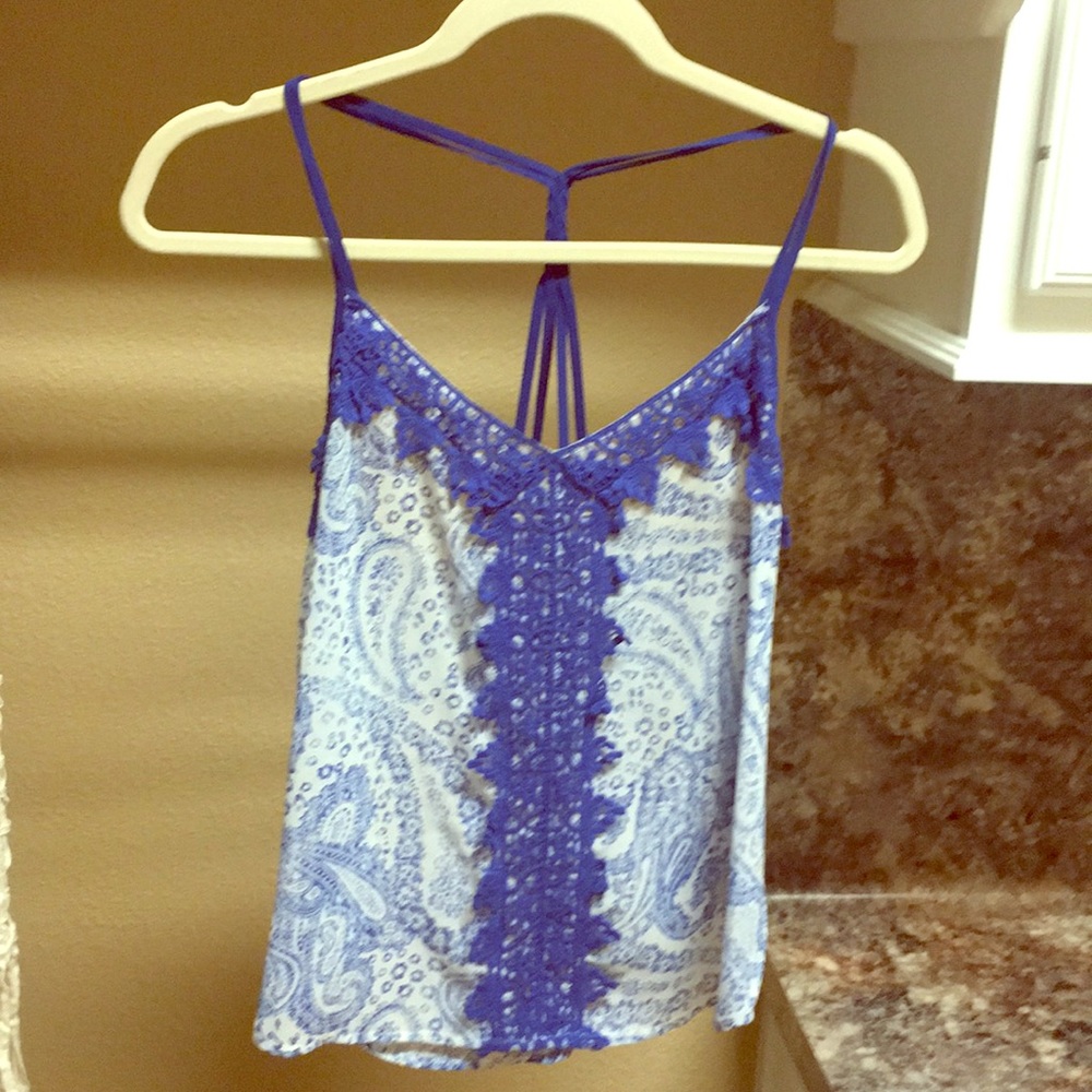 Blue and White Paisley Top